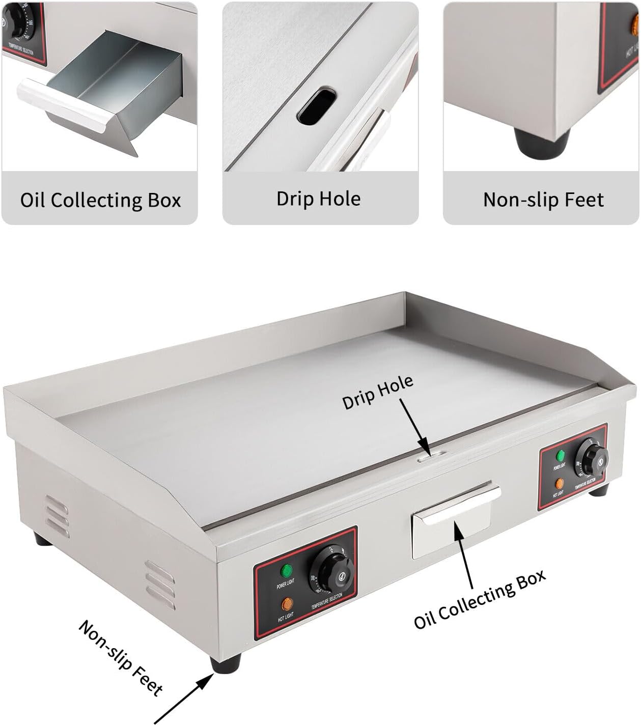 30" Commercial Electric Griddle, 110V 3000W Electric BBQ Countertop Griddle Flat Top Grill Hot Plate Adjustable Thermostatic Control Stainless Steel Restaurant Grill for Kitchen