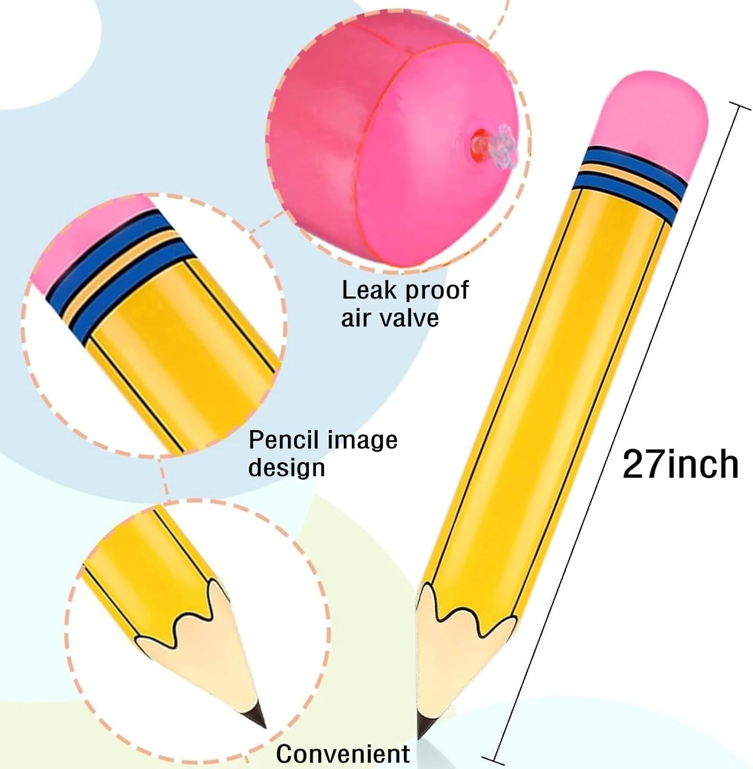 4 Pcs Giant Large Inflatable Pencil Balloon, Back to School Hanging Decoration, Jumbo Blow up Pencils Decoration for First Day of School Party Classroom Welcome Party Photo Prop(Yellow,27 Inch) - Image 2