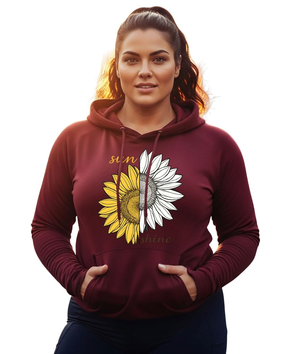 Women's Cotton Fleece Maroon Full Sleeve Graphic Printed Plus Size Hooded Sweatshirt | 2XL, 3XL, 4XL, 5XL Hoodies for Womens Winter Wear | 757-image-35