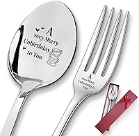 Vista 1 de 2 piezas A very Merry Unbirthday to You, juego de cuchara y tenedor de acero inoxidable grabado, cocina y restaurante de mango largo, cuchara