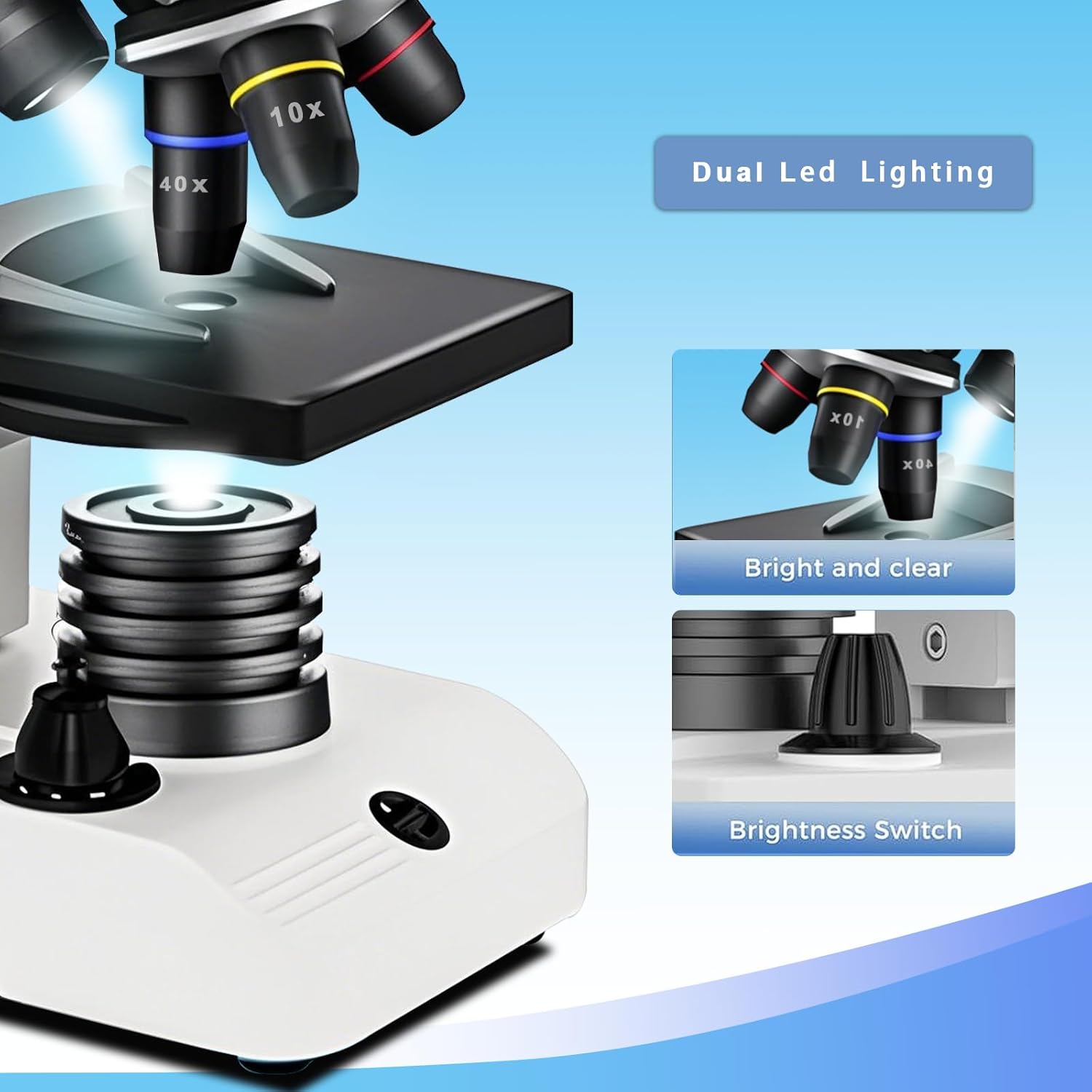 M2 Dual Power Supply Compound Monocular Microscope 40X-2000X for Adults & Students All-Metal STEM Lab Kit with Glass Optics, Dual LED, Slides & Carry Case