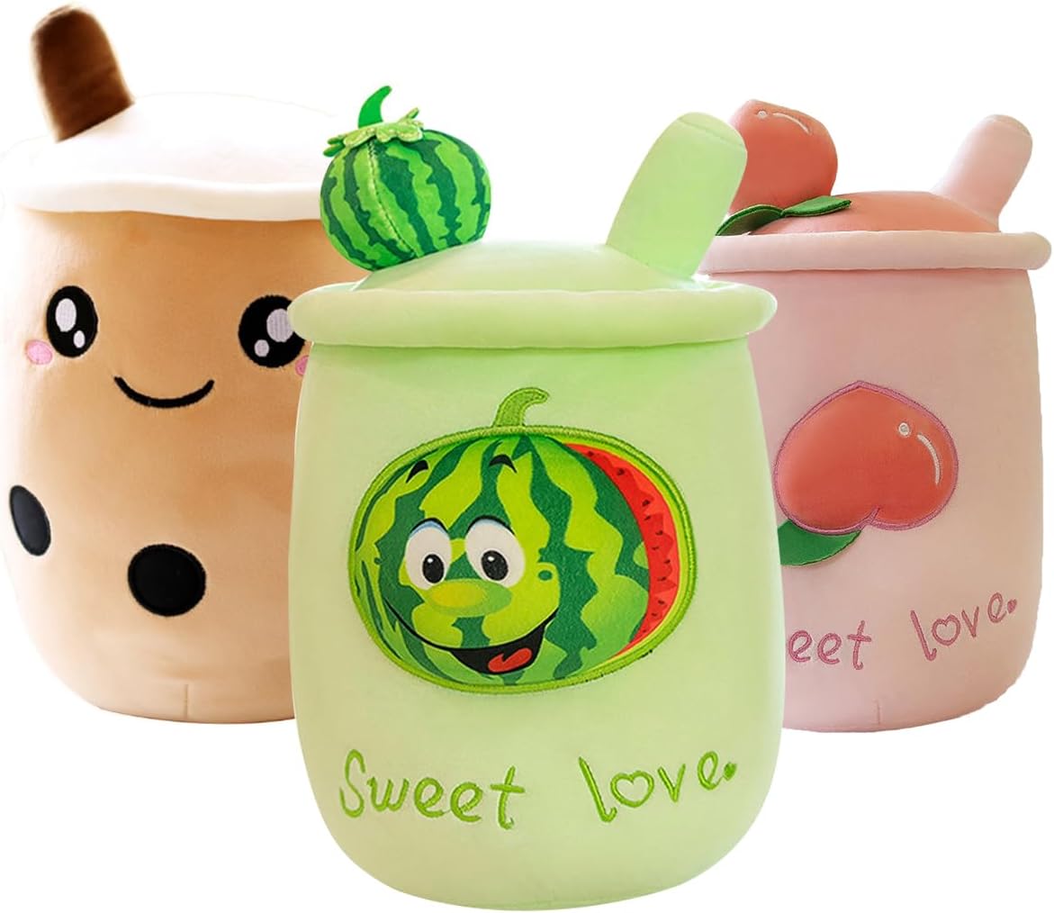 MDXMY Stuffed Plush Stuffed Bubble Tea Plush Pillow Soft Cute Pearl Milk Tea Hug Pillow(Green Fruit,19.6 inch) Green Fruit 19.6 inch