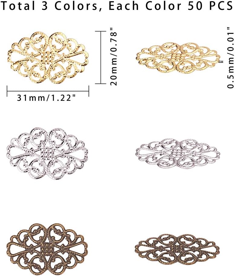 PH PandaHall 150 pcs 3 Colors Tibetan Style Iron Oval Filigree Charm Pendant Link Connectors for Earring Necklace Jewelry DIY Craft Making, Mixed Colors - Image 2