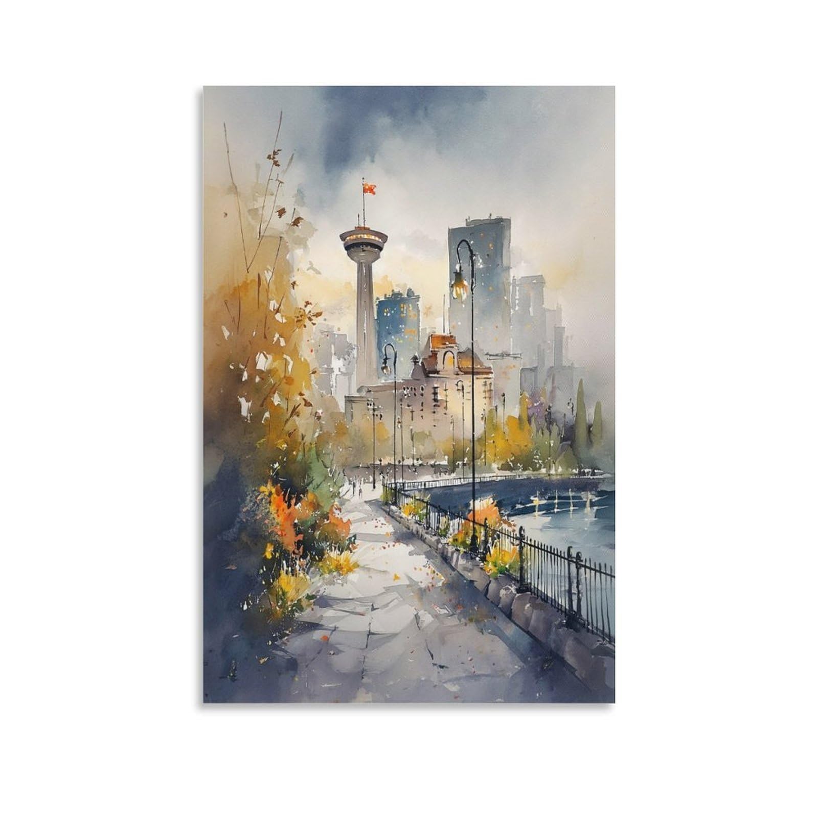 LCYNNH Vancouver Watercolor 24x36inch(60x90cm) Vintage Travel Poster Watercolor Canvas Art