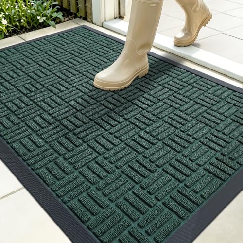 Image of OLANLY Front Door Mat Outside Entrance 35x23, Absorbent, Heavy Duty Sturdy Natural Rubber Doormat Indoor Outdoor, Non-Slip, Stain and Fade Resistant, Low Profile Floor Mat for Entryway, Black Green
