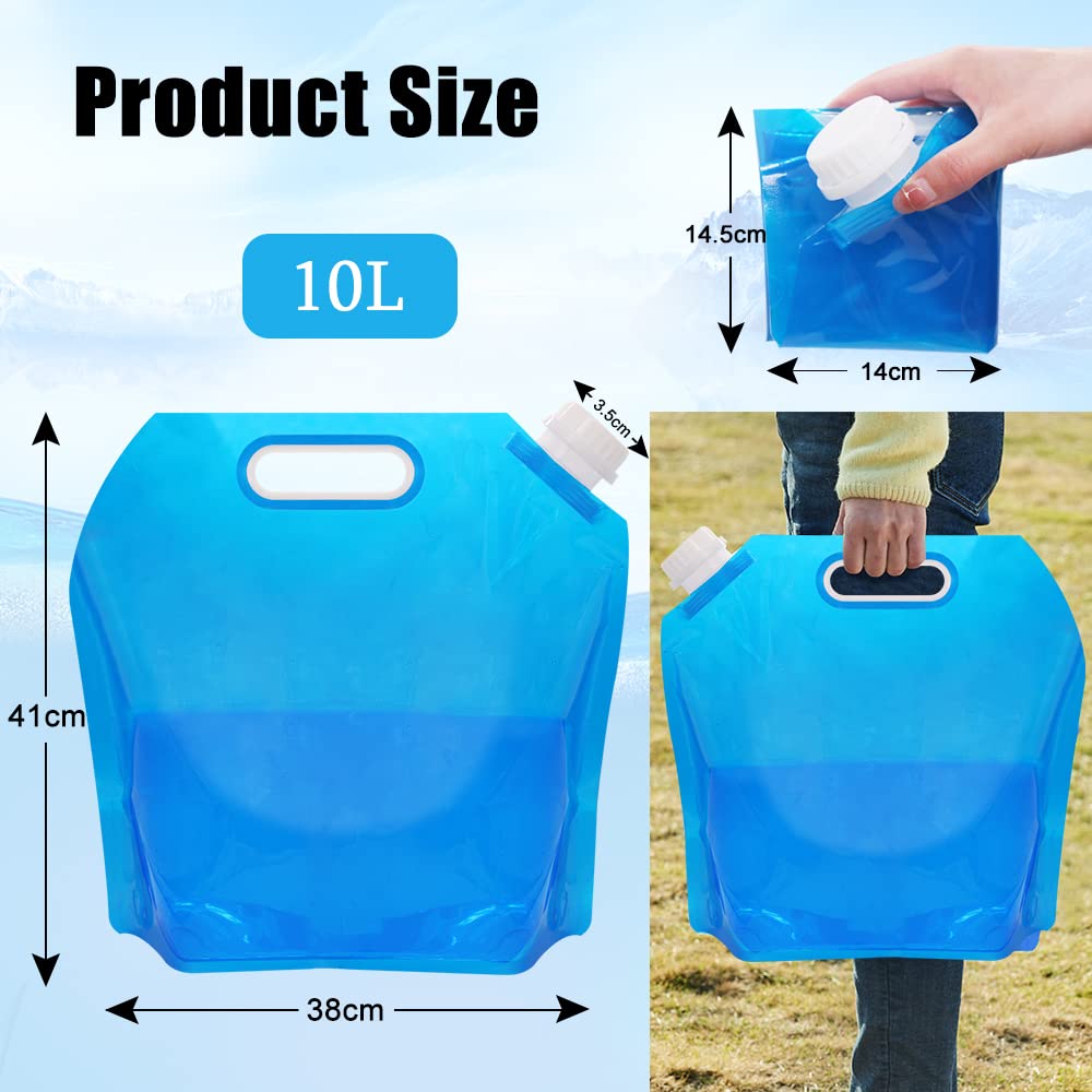 Borsa Per Acqua Pieghevole Da Campeggio 10 Litri (2 Pezzi) Con Rubinetto, Contenitore Per Acqua Potabile Senza BPA, Per Escursioni, Picnic, Barbecue, Trasparente/blu - 3