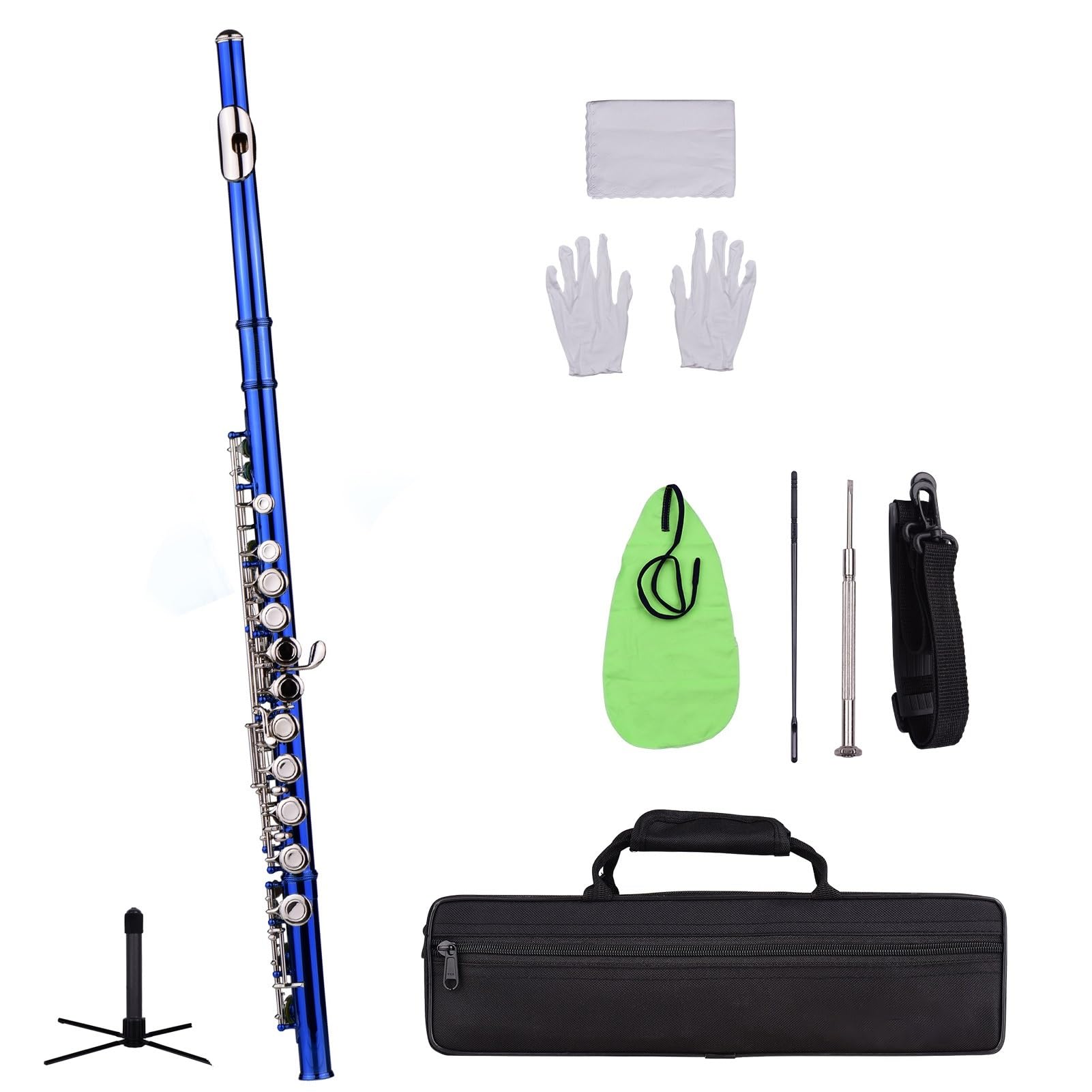 C-Flöte Mit Geschlossenem Loch, 16 Tasten, Blasinstrument Mit Tragetasche, Flötenständer Flöteninstrument