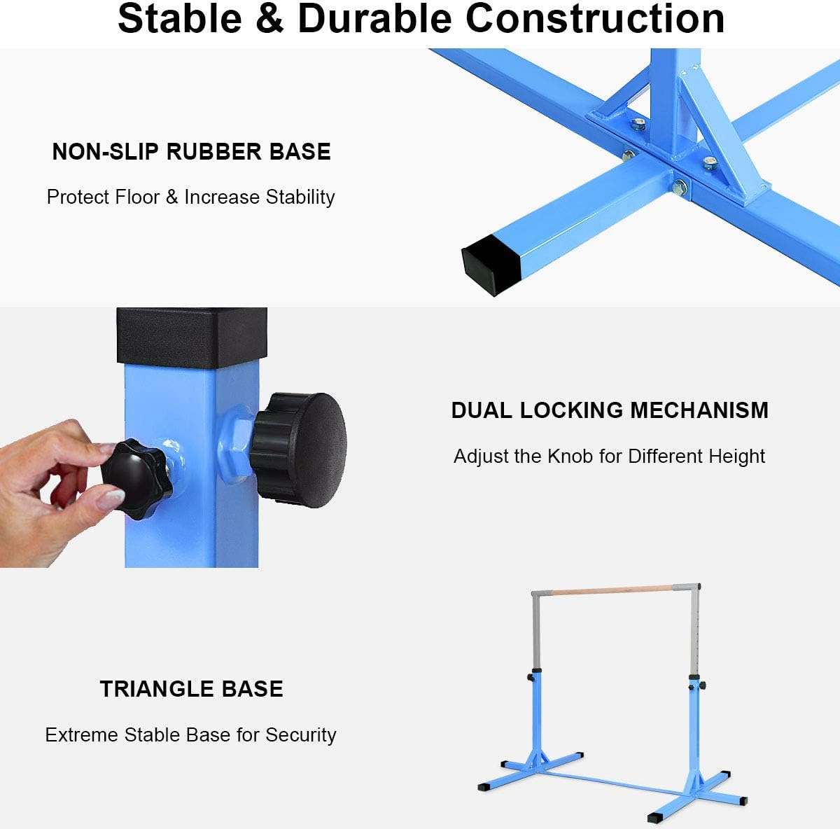 Costzon Gymnastic Training Bar, 3' to 5' Height Adjustable 1-4 Levels Exercise Kip Bar w/Double Locking Mechanism, Ideal for Indoors, Home, Gym Practice, Junior Horizontal Bar for Boys& Girls