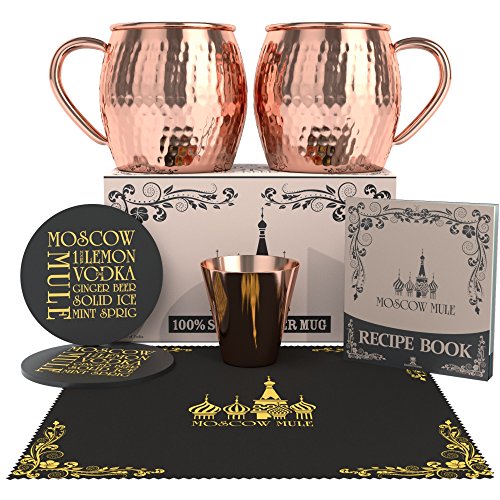 Krown Kitchen - Hammered Moscow Mule Copper Mugs Set of 2 | 100% Solid Copper | 16 oz Cover