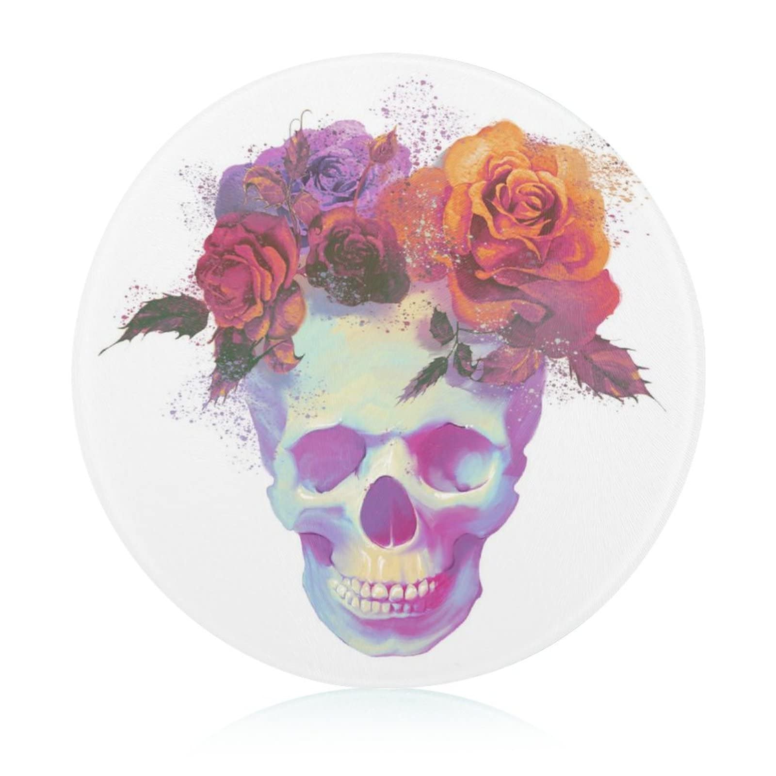 Planche à découper en verre crâne fleur dessous de plat cuisine résistant de 20cm