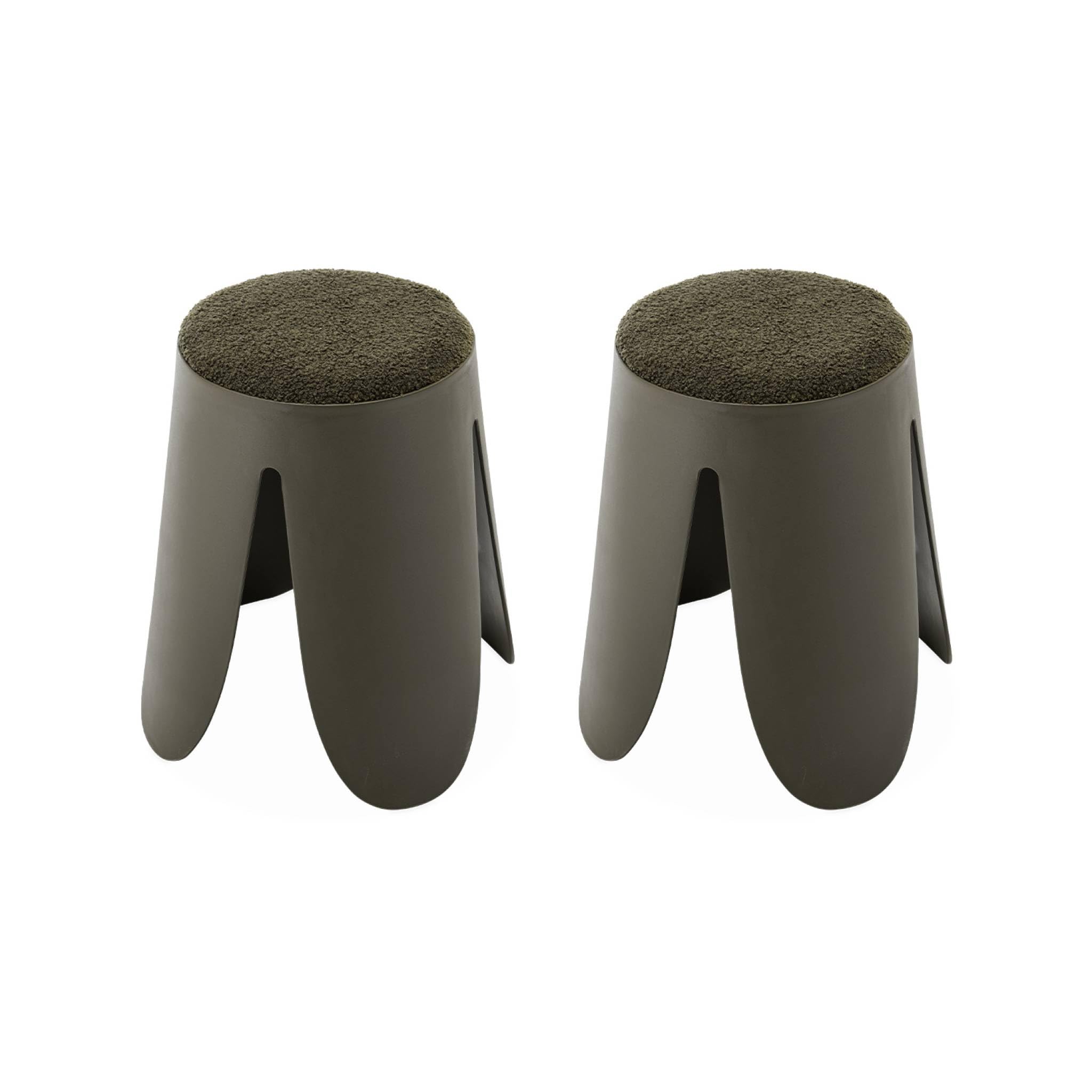 Alice's Home - Set de 2 tabourets empilables Vert foncé Bouclette texturée. Niki. Ø30 / 44 x H46cm