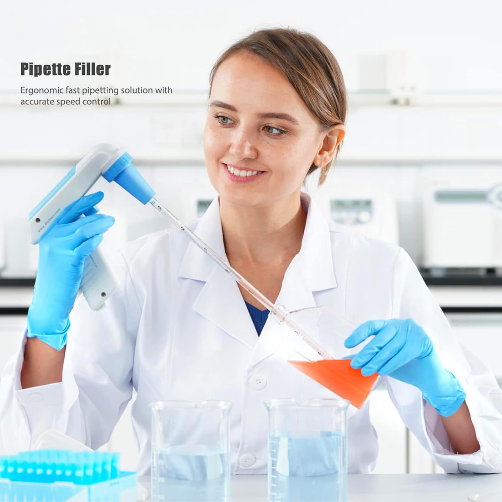 Elektrischer Pipettierregler, tragbar, 0,1-100 ml mit Display, Aspirationsgeschwindigkeit 25 ml < 7 s, 2 Entladungsmodi, 6 Geschwindigkeitsstufen für chemische Forschungslabors