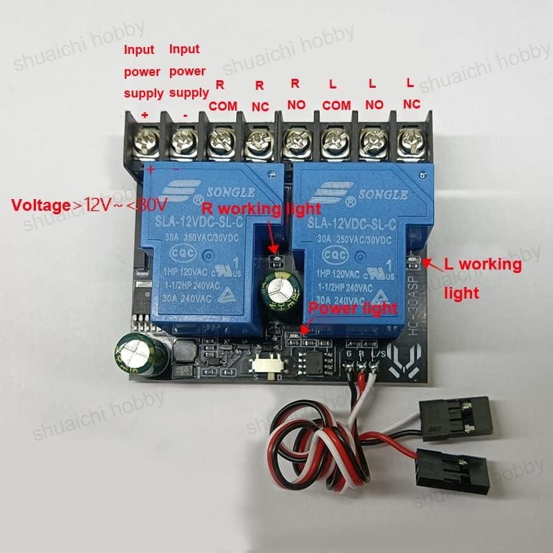 1PCS RC Aircraft Dual-Way Relay Module Remote Control PWM Switch DIY Model Universal On-Off Aviation Light Controller 12V-80V