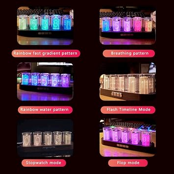GUAZI STORE Imitation Nixie Tube Clock RGB Creative Clock with 16 Million Colors and Customizable Modes, 12/24H,Retro Gift, Office Decor, Cool Desktop Clocks