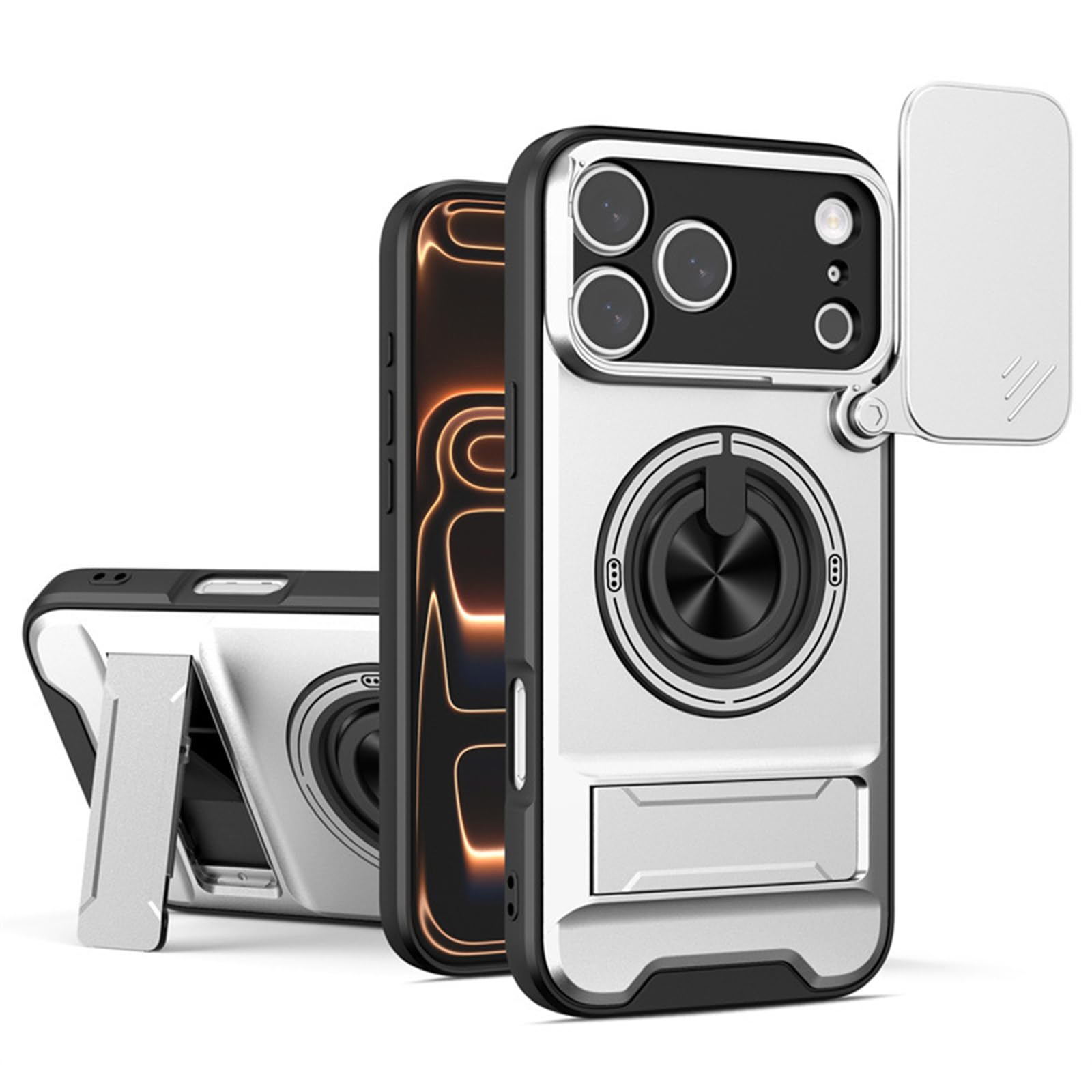 Custodia Magnetica For IPhone 17 Pro Max/17 Pro/17 Air/17, Supporto For Anello Di Protezione Completo For Fotocamera, Guscio Antiurto, Copertura For Cavalletto Nascosta(Silver,17 Air)