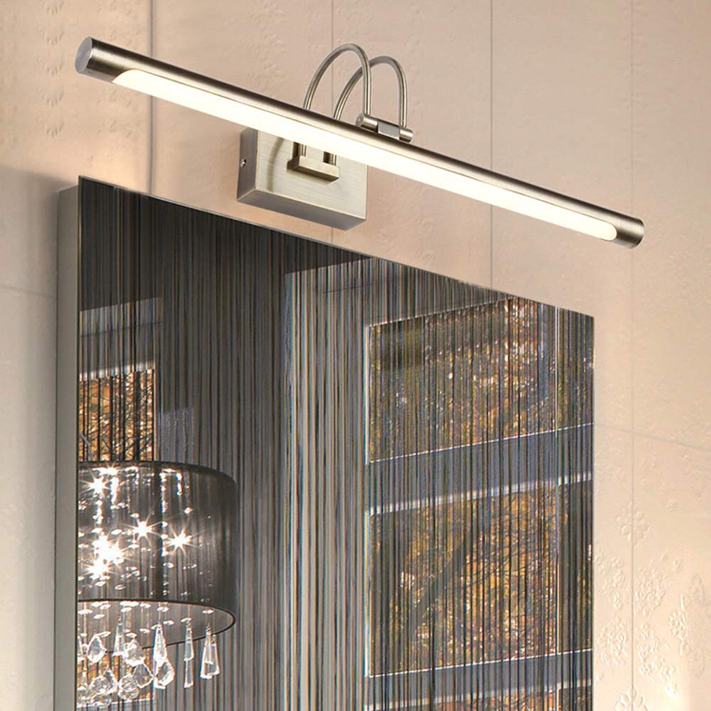 Messing Gebürstet Spiegelleuchte Retro LED Spiegellampe 180 ° Drehung Spiegel Frontlicht Wasserdicht Beschlagfrei Badezimmer Toilette Garderobe Schminktisch Licht Warmweiß L62CM 14W,Cool white l62cm
