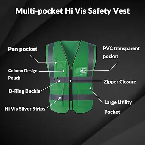 Miniatura 6 de BeautyWill Chaleco de seguridad con logotipo personalizado, Hi Vis Clase 2, chaleco reflectante de construcción unisex con 5 bolsillos