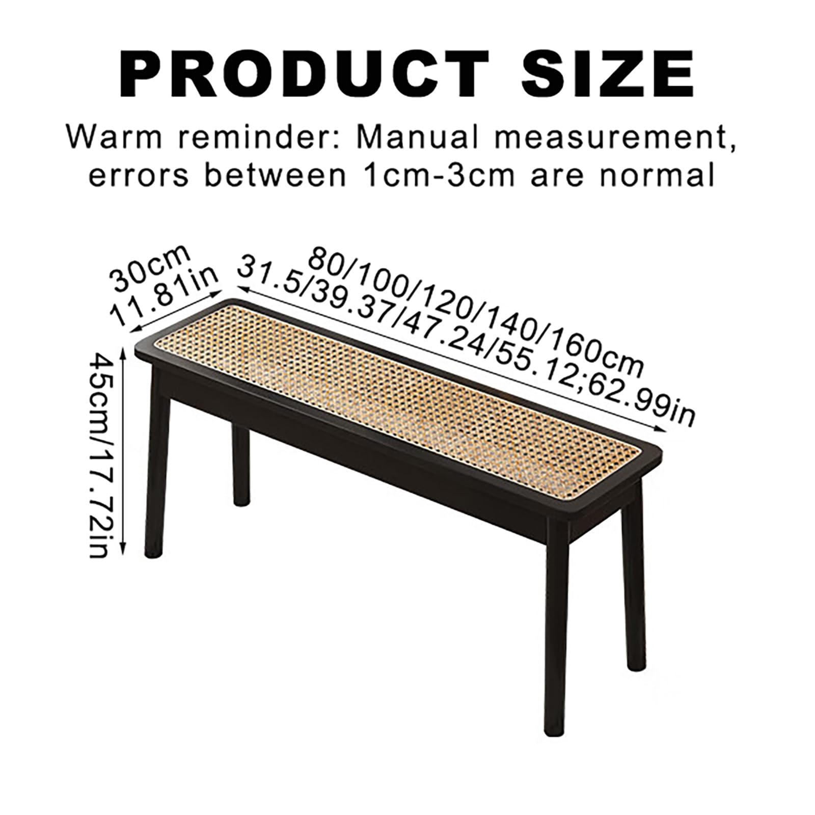Banco de Entrada de Madera de Ratán Banco de Comedor Madera de 2 Plazas para Dormitorio Entrada Comedor.(Original Wood,80x30x45cm)