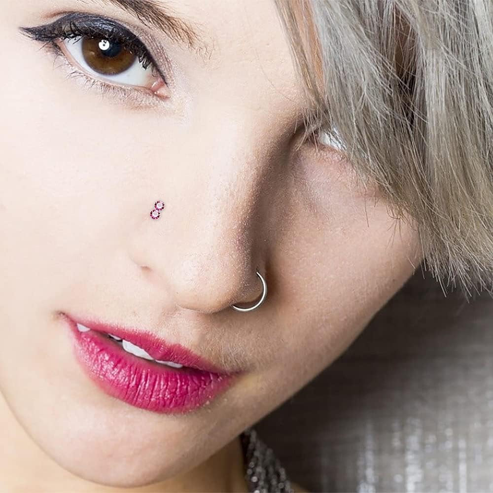 Rainbow Double Round Crystal Stone Top 22 Gauge 925 Sterling Silver Ball End Nose Stud Nose Piercing