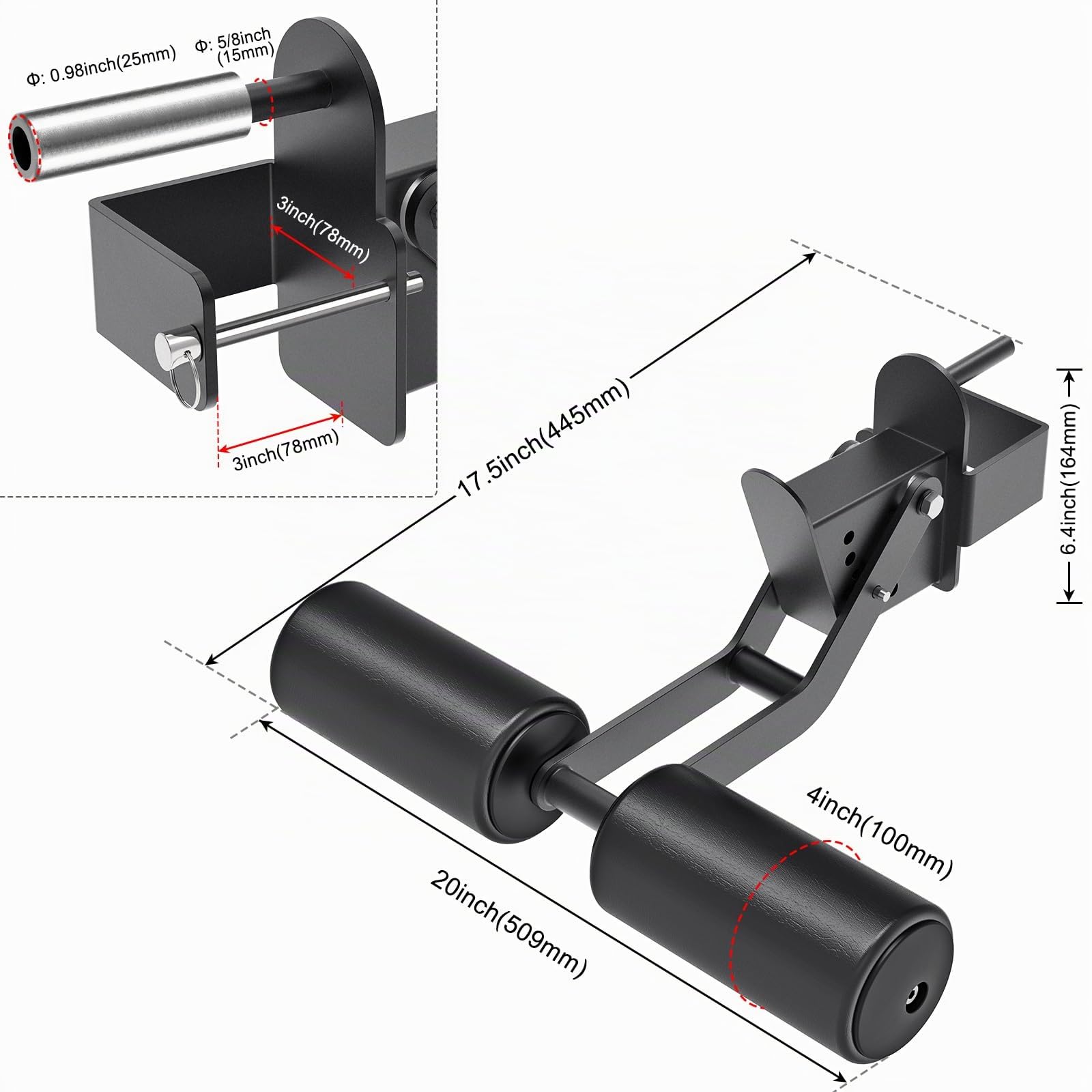 Kipika Nordic Hamstring Curl Squat Rack Attacco per Power Rack con foro da 5/8" o 2,5 cm – Attacco regolabile per tenere premuto le gambe con superficie in pelle di alta qualità – per la massima