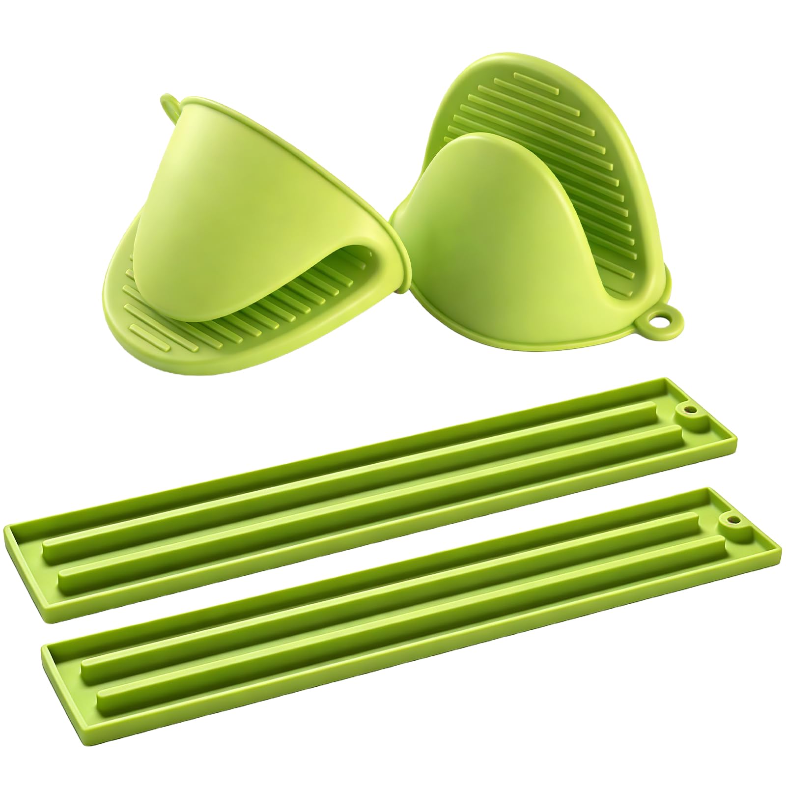 Pershook Oven Mitts and Pot Holders Sets, Mini Silicone Oven Mitts Heat Resistant (1 Pair), Pot Lid Holder While Cooking (1 Pair), Non-Slip Silicone Pot Holders & Spoon Rest, Dishwasher Safe
