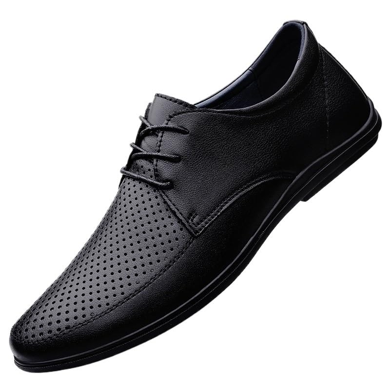 Mens Waterproof Breathable Leather Oxford Shoes Lace Up Brogue Non Slip Rubber Sole Block Heel Party Shoes for Outdoor Events