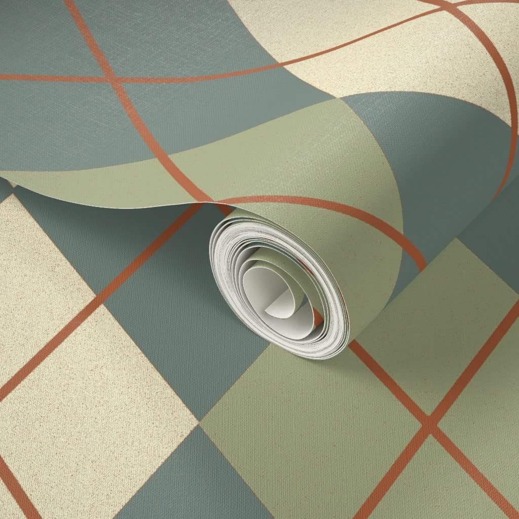Peel & Stick Wallpaper Swatch - Argyle Green Plaid Tartan Custom Removable Wallpaper by Spoonflower