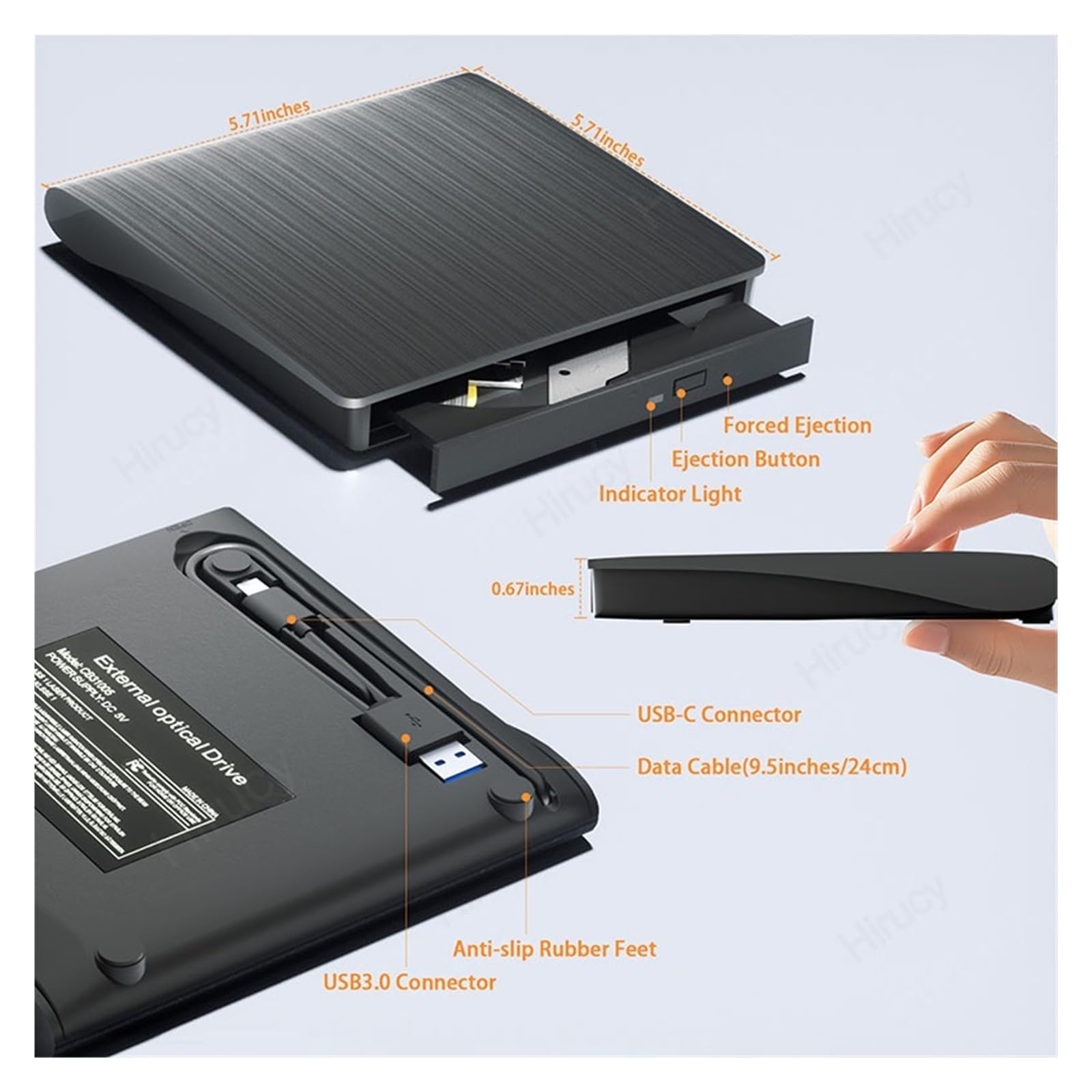 Zewnętrzny Napęd CD/DVD USB 3.0 Przenośny Odtwarzacz CD DVD +/-RW Czytnik Nagrywarka Napędy Optyczne Wyczyść Proces Odtwarzania