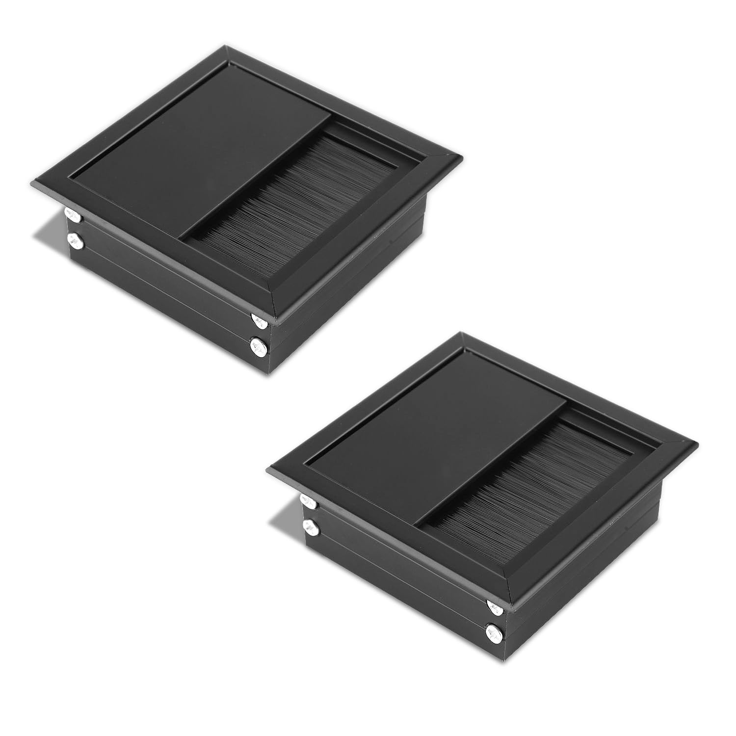 Tissting Brushed Black 2Pcs 3.15In Rectangle Cable Grommets Aluminum Alloy Table Desk Wire Hole Cover With Brush Wire Cable Grommet Organizer For Computer Desk Table(Brushed Black)