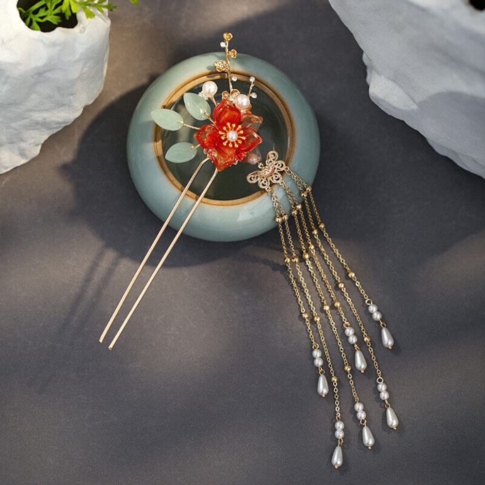 Spinka do włosów w stylu retro, Vintage Hairstick, Hair Stick, Chińskie Hanfu Akcesoria Do Włosów Spinki Kobiety Kwiat Perła Długi Kutas Biżuteria