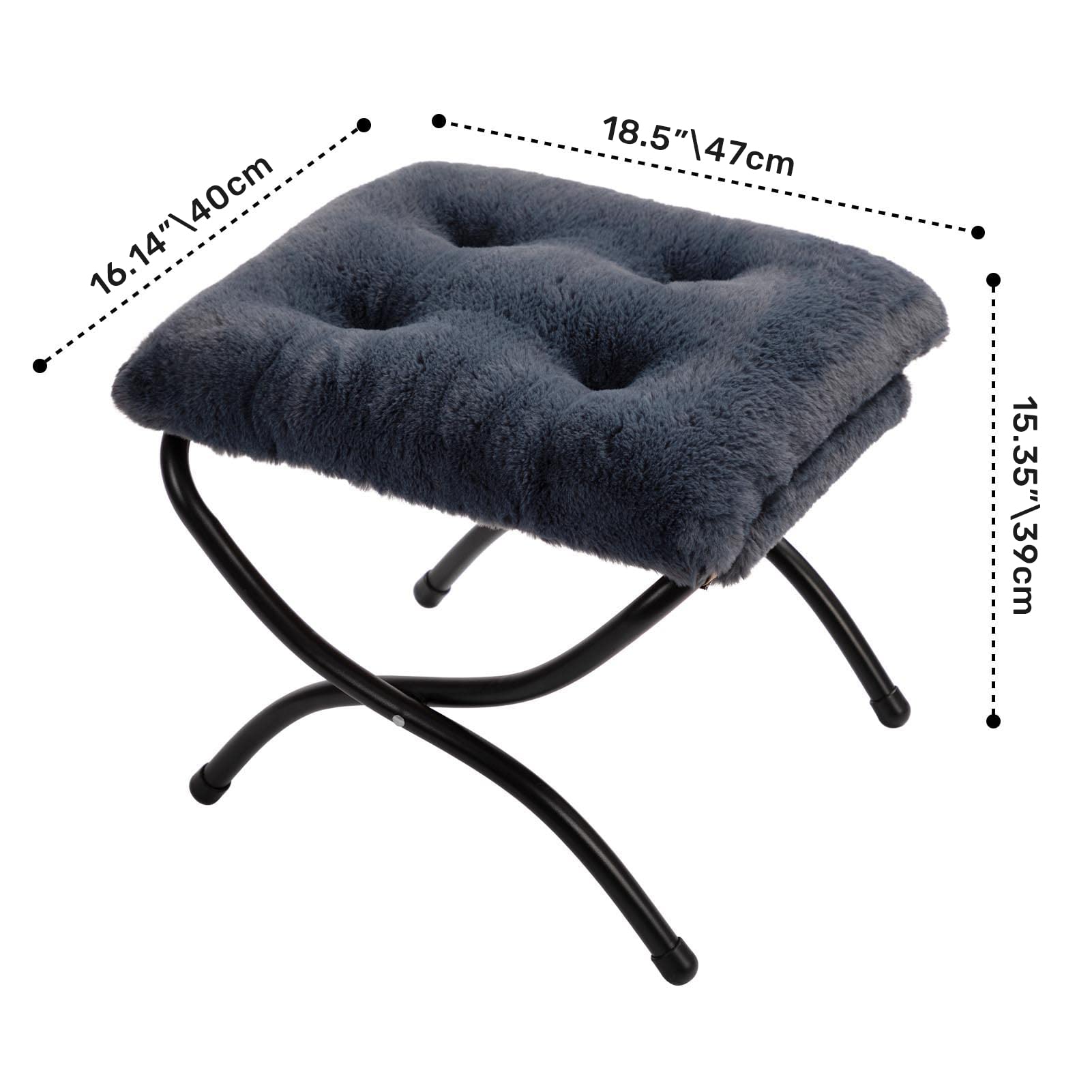 HollyHOME Repose Pied Pliable Salon Repose Pied Canape en Métal Tabouret Repose Pieds Jardin Balcon Petit Ottoman, Peluche Gris Foncé