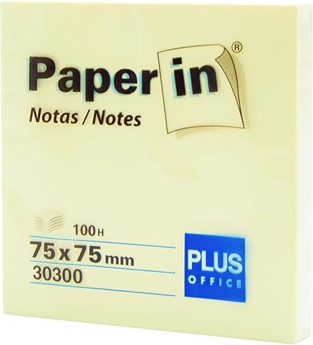 Plus Office Post-Its - Bloc de notas adhesivas amarillo para oficina, universidad, notas rápidas y recordatorios, bloc de 100 hojas autoadhesivas