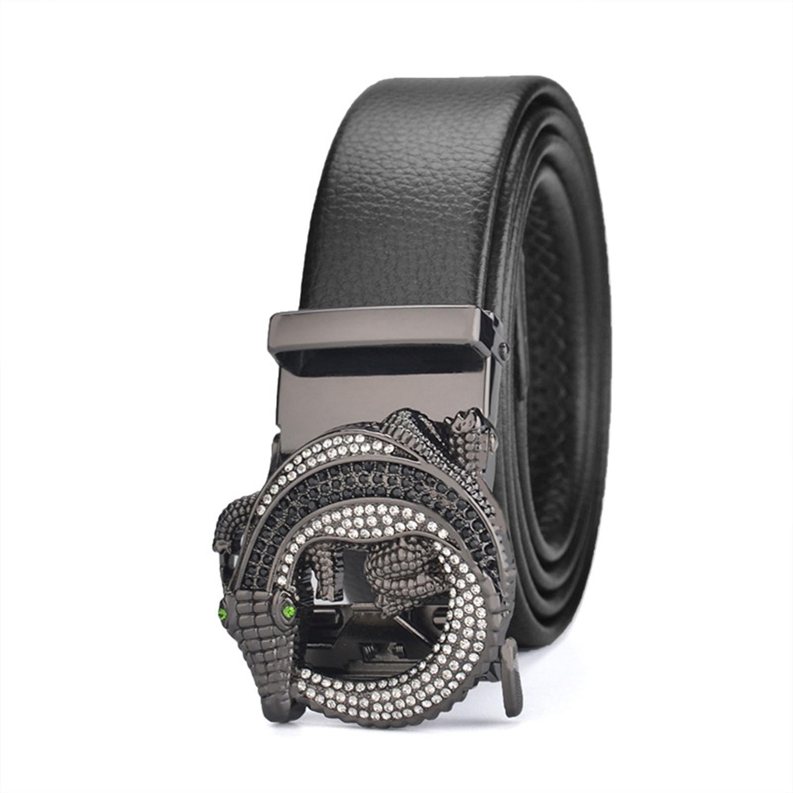 Cintura,Cinture da Uomo, Cintura da Uomo con Cricchetto Cowboy con Motivo Animale Lega di Diamanti Nera Fibbia Automatica,Nero,125CM/49.2''