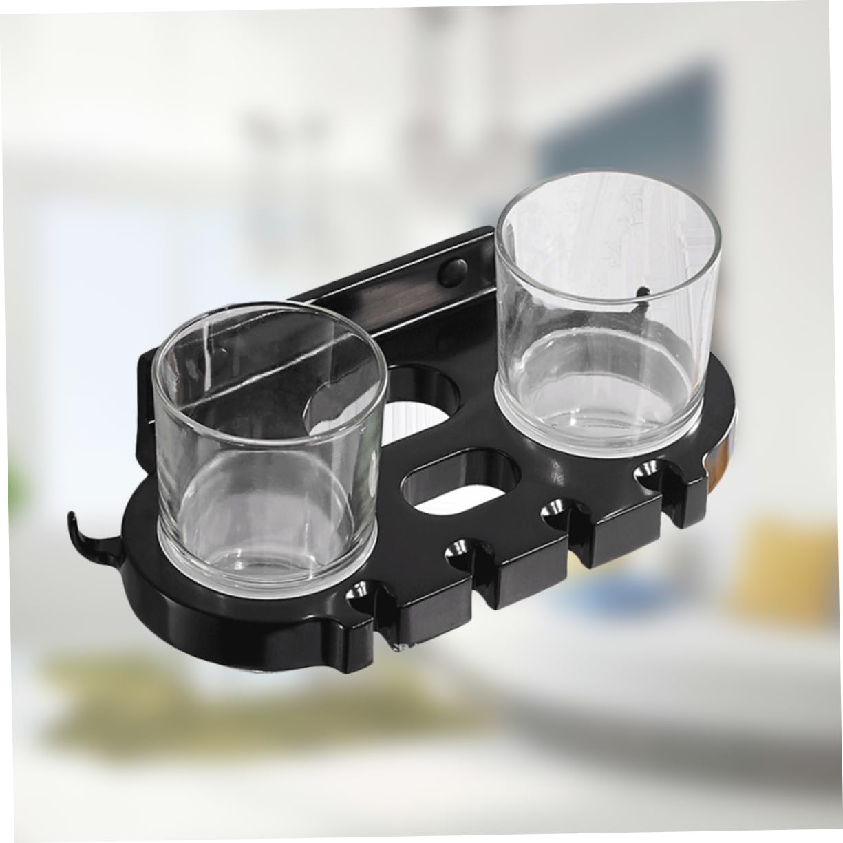 Soporte de Negro Aluminio de Dientes Space Cepillos Multifuncional sin Taladro con Doble Vaso y Ganchos Accesorios de Baño