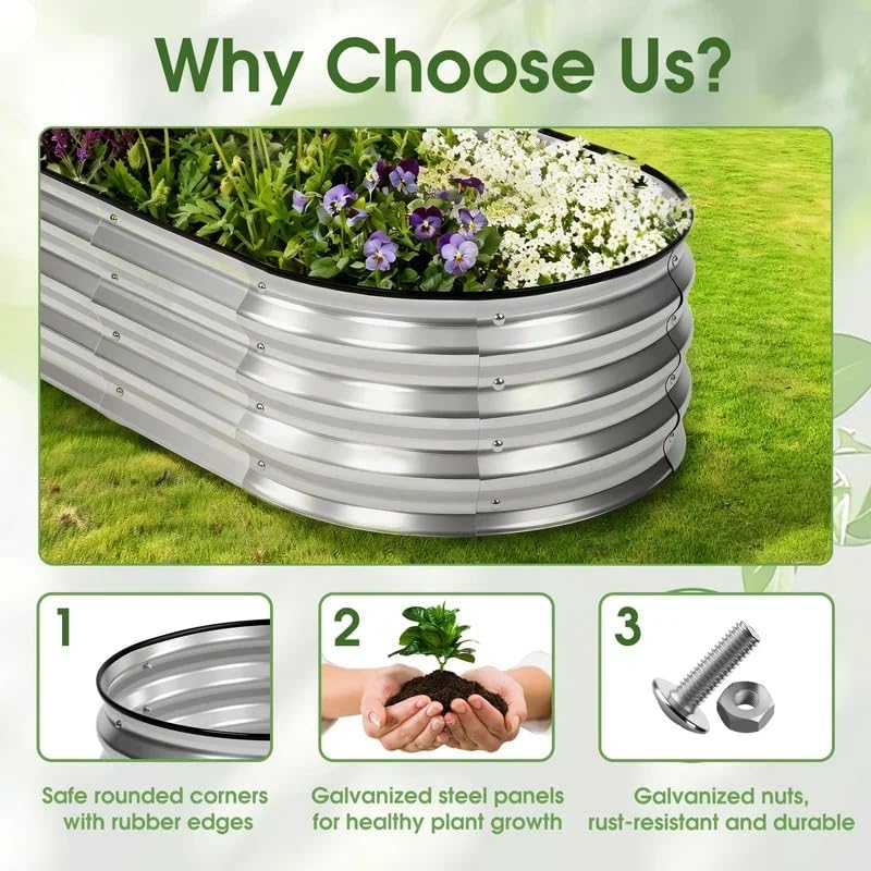 Galvanized Metal Raised Garden Bed 6x3x1ft, Oval Planter Box Outdoor, Large Silver Garden Bed for Vegetables Flowers, Heavy Duty Rust Resistant Elevated Planting Bed for Backyard Patio