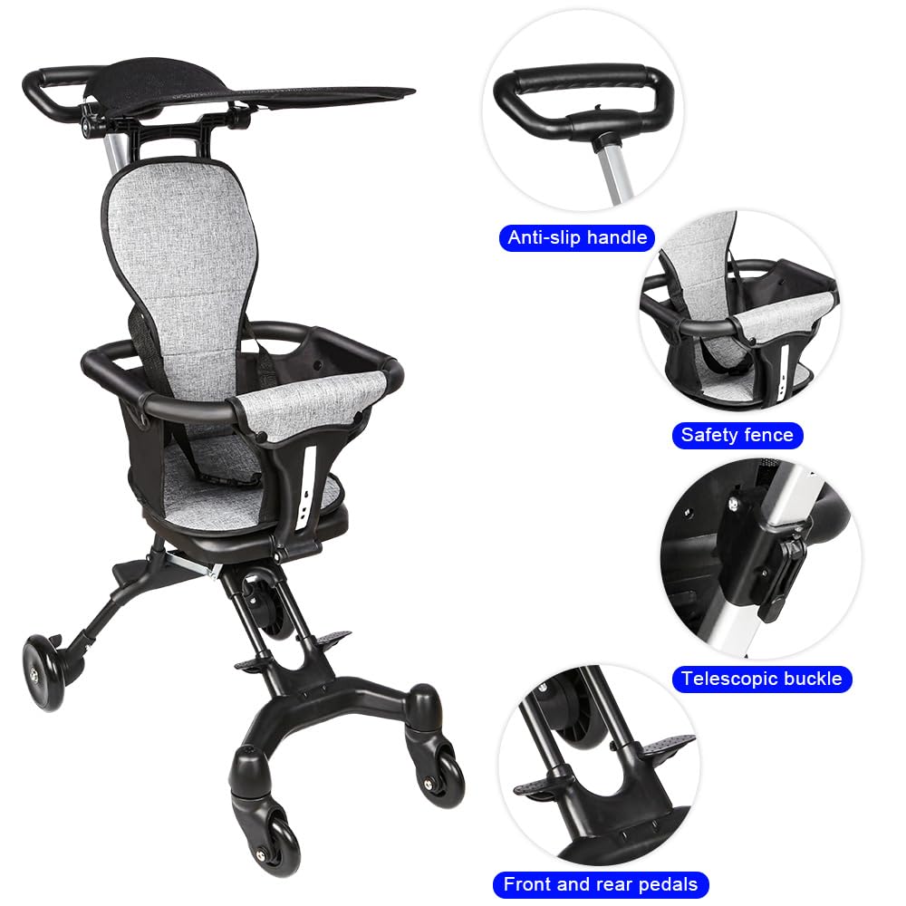 Poussette Canne Compacte Poussette de Voyage Poussettes Compacte Bébé (Noir, Pliable)