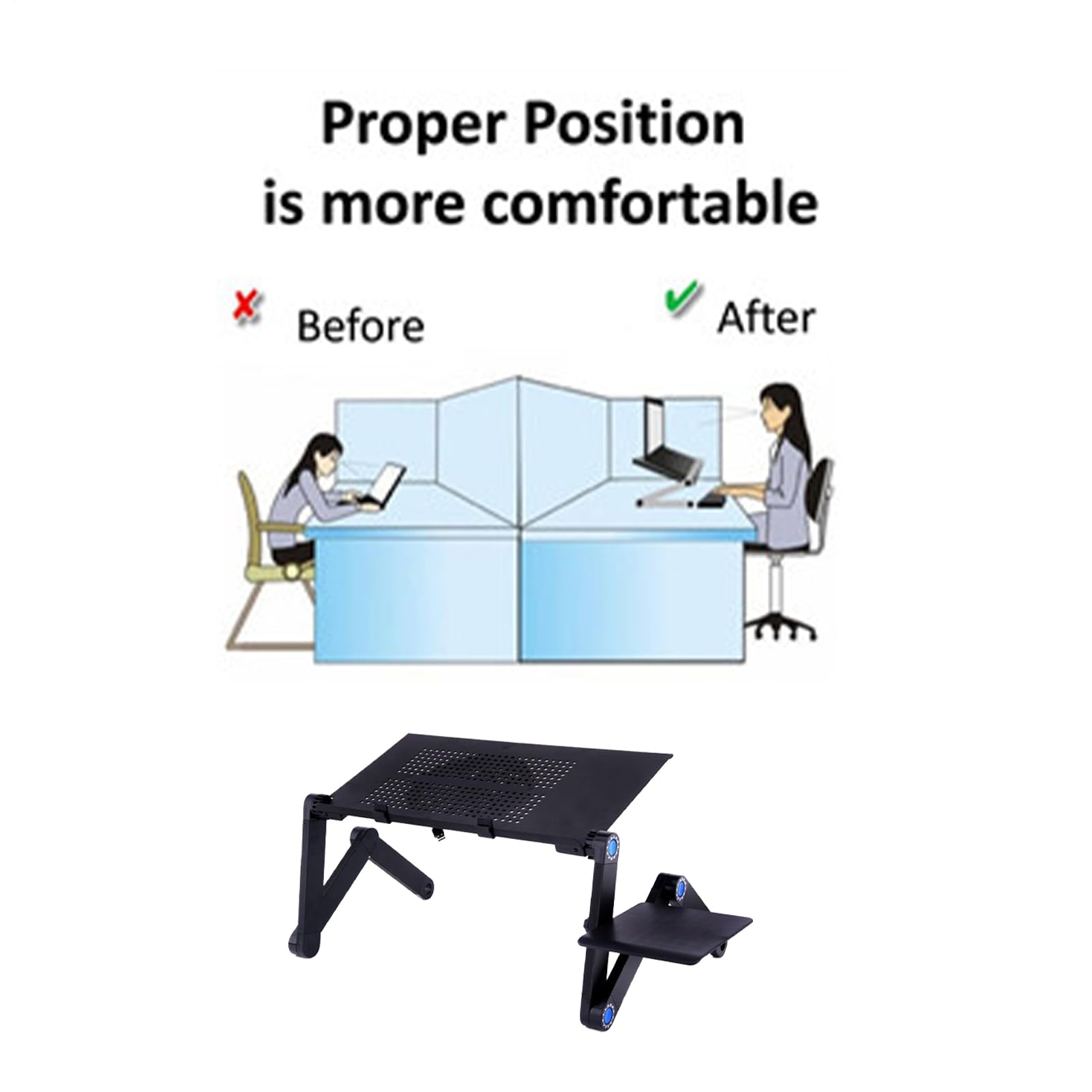 Scrivania da per computer portatile, vassoio pieghevole | supporto portatile per casa e ufficio, tavolo per computer con tappetino per mouse integrato, postazione di lavoro ergonomica