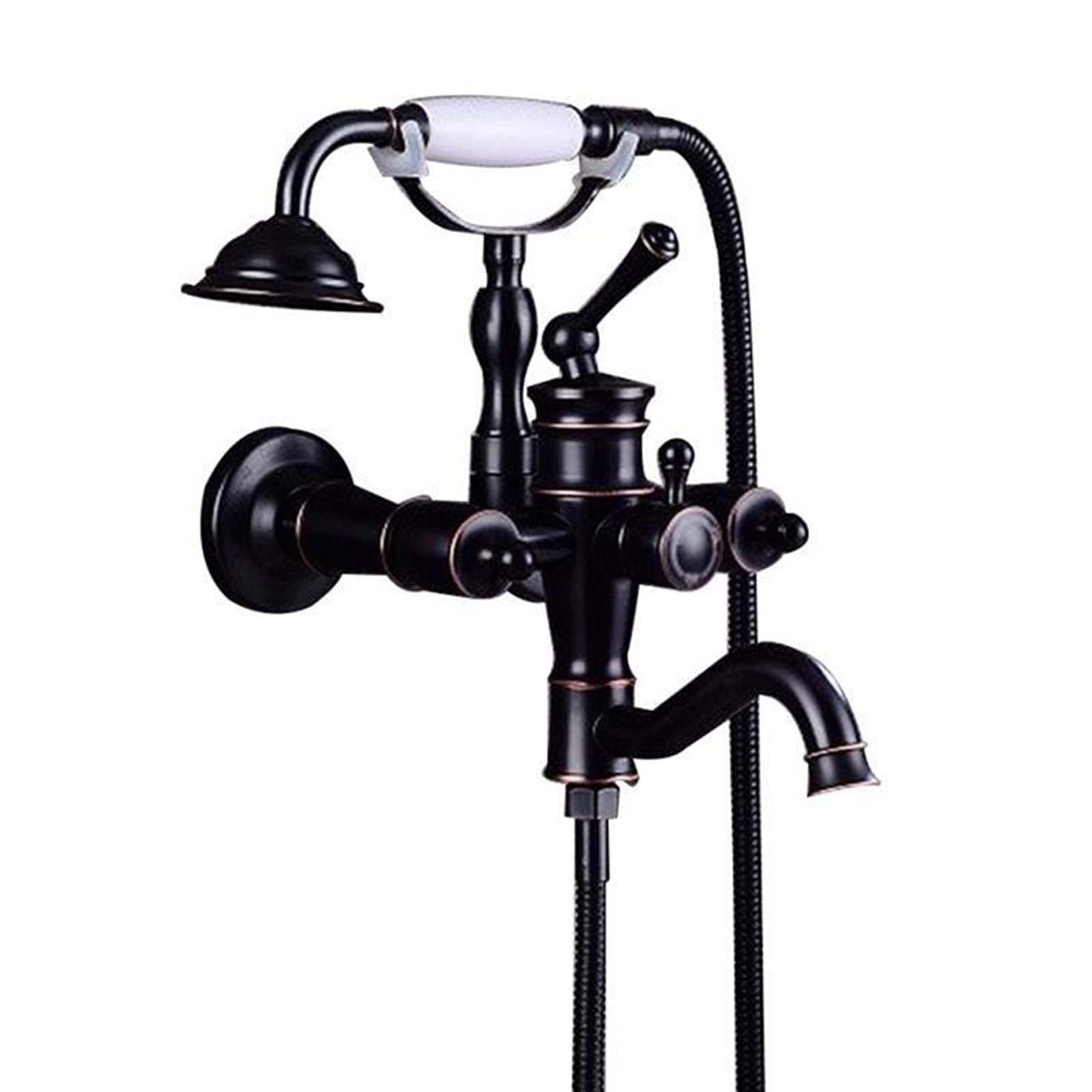 GLJTUO Shower system, V-intage Shower And Tub Faucet Set black Wall Mounted Bathtub Faucet With Hand Shower Double Cross Handle Brass Clawfoot Tub Faucet With Hand Shower