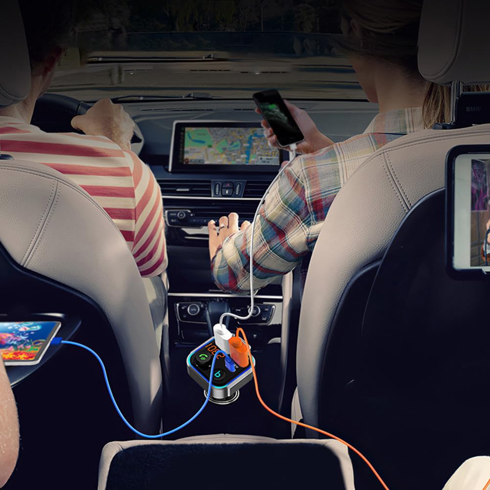 Transmisor FM para Coche 5.0 con Llamadas Manos Libres, Carga rápida PD 20W QC3.0, Reproductor de MP3