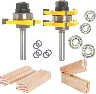 Tongue and Groove Router Bits 1/4 Inch Shank, 1-3/4" Cutting Diameter, 3 Teeth T Shape Wood Milling Cutter, Tongue and Groove Router Bits for Joiner Woodworking