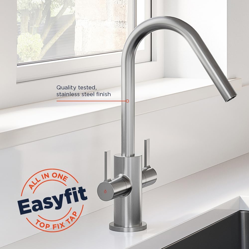 Bristan Cashew Kitchen Tap - Swivel spout, Two Lever EasyFit Stainless Steel Kitchen Sink tap, CSH EFSNK SS - Image 2