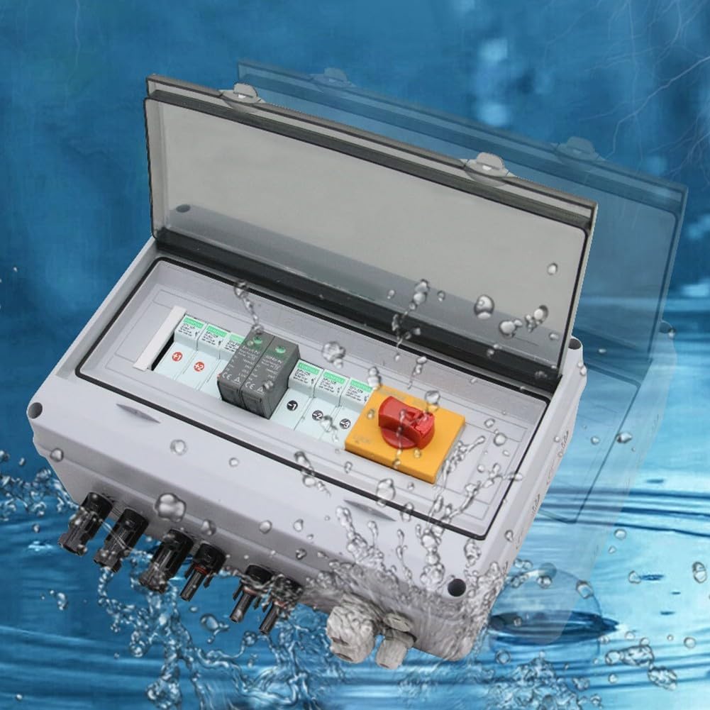 Caja combinadora solar fotovoltaica, 1000V 3 Disyuntor de protección de cuerdas, Interruptor de disyuntor de CC PV 3In 1Out, Caja combinada solar fotovoltaica