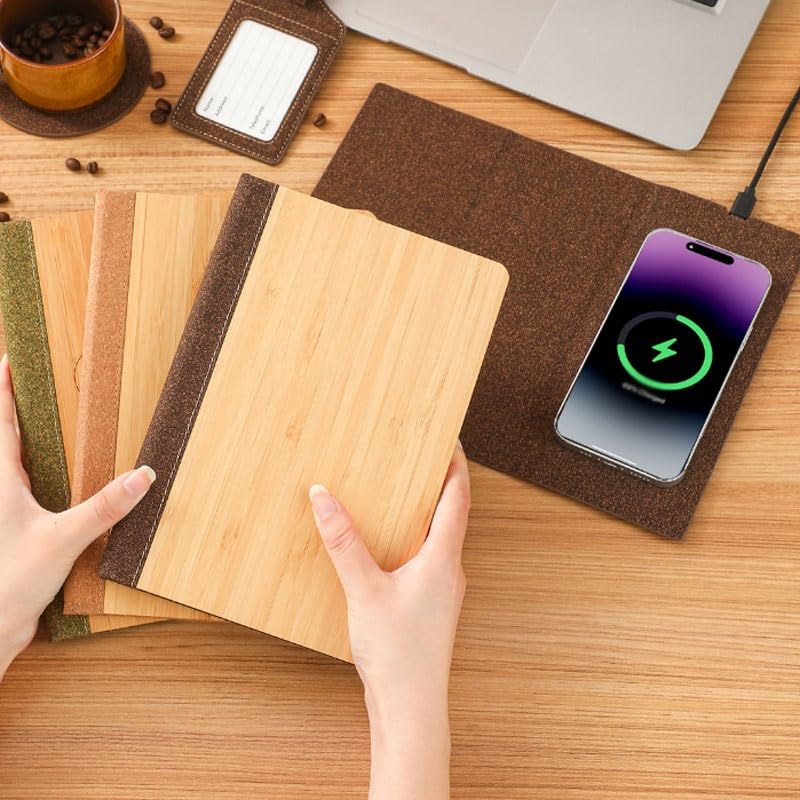 OOAYDYWO Soft Wood Notebook Case Wireless Charging Mouse Pad Business Writing Note Taking Set image 2