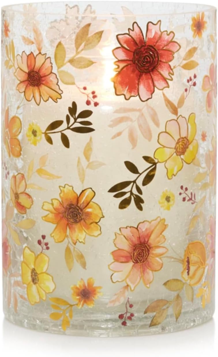 Yankee Candle Transitional Floral Large Crackle Glass Jar Candle Holder Home & Kitchen