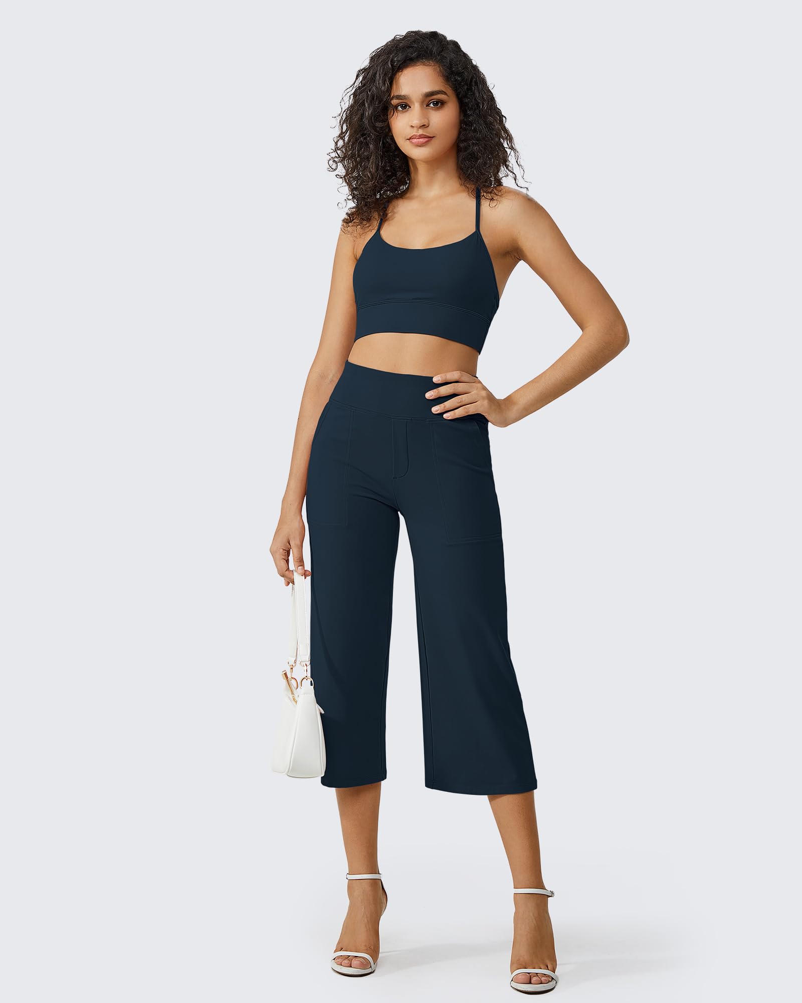 G4Free 3/4 Hose Damen Mit Taschen Weites Bein Yogahose Hohe Taille | Caprihose Damen Sommer Für Arbeit Sport Petite/Regular/Tall