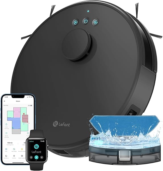 Lefant M1 Robot Aspirapolvere Lavapavimenti con Mappatura,Navigazione LDS,5500 Pa Potente Aspirazione,200 min,Zona Vietata,Aspirapolvere Robot Sottile da Diam 32 cm Controllo App/Alexa,Nero - 1