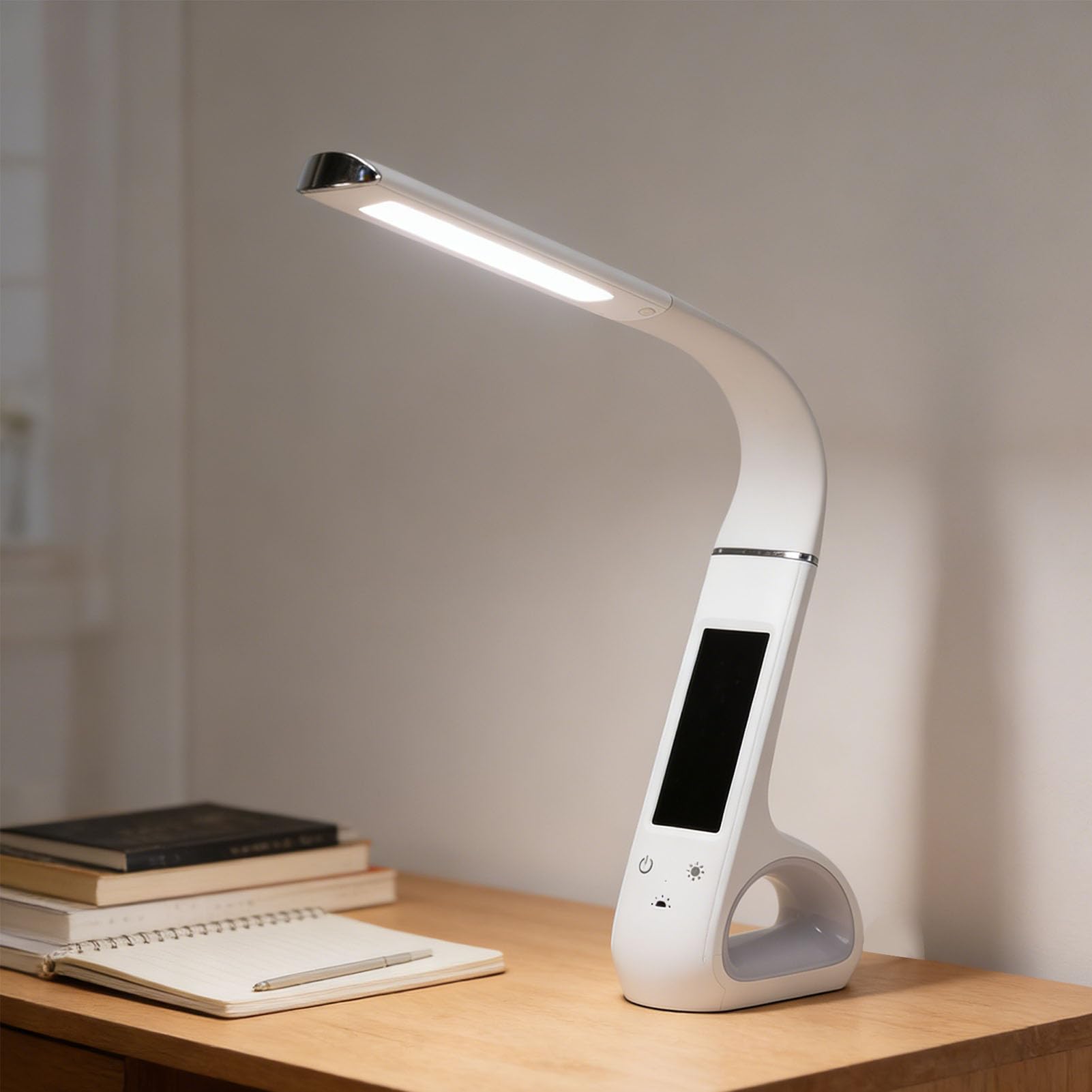 GOWENIC LED-Schreibtischlampe, Einstellbare Farbtemperatur, Augenschutz für Büroarbeit, Studium, Entspannung, mit VA-Display (WHITE)