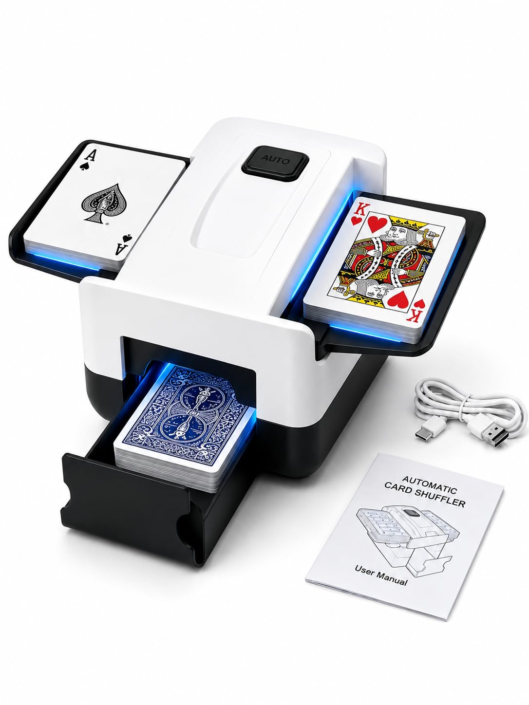 Shuffler automatico di carte per UNO e blackjack, macchina elettrica a 2 piani a basso rumore a batteria, strumento portatile professionale per mescolare per giochi notturni e Texas Hold'em