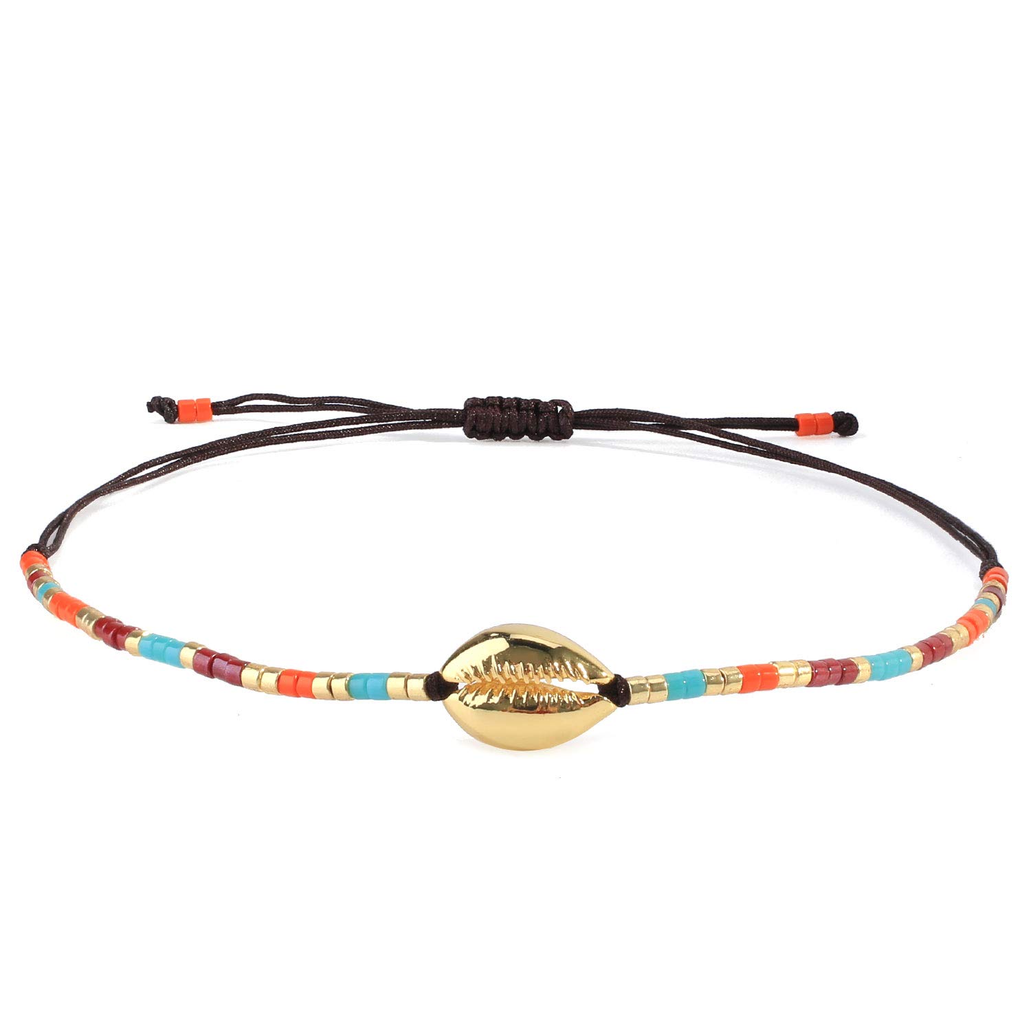 C·QUAN CHI Colorful Miyuki Beaded Bracelets Golden Shell Bracelet Handmade Friendmade Woven Bracelets Women Wrap Bracelets Bangle Ajustable Cuff Bracelets Jewelry Festival Gifts for Women Girls