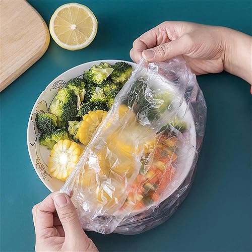 e-Basic - 100 piezas desechables de plástico para alimentos, tapas elásticas para alimentos, refrigerador, frutas y alimentos, elásticos, a prueba